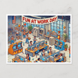 Retro Fun at Work Day Pixel Art Postcard