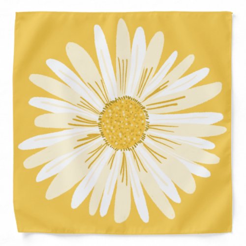 Retro Fun Big White Daisy Flower Yellow Bandana