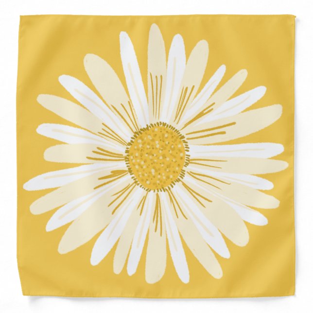 Retro Fun Big White Daisy Flower Yellow Bandana (Front)