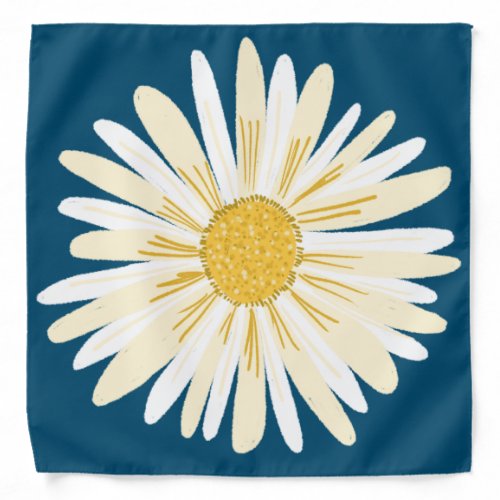 Retro Fun Big White Daisy Flower Yellow Blue Bandana