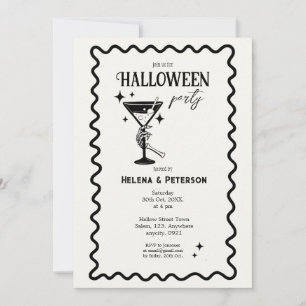 Retro Fun Black and White Halloween Party Invitation