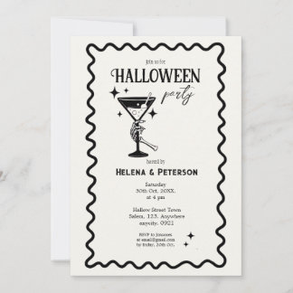 Retro Fun Black and White Halloween Party Invitation
