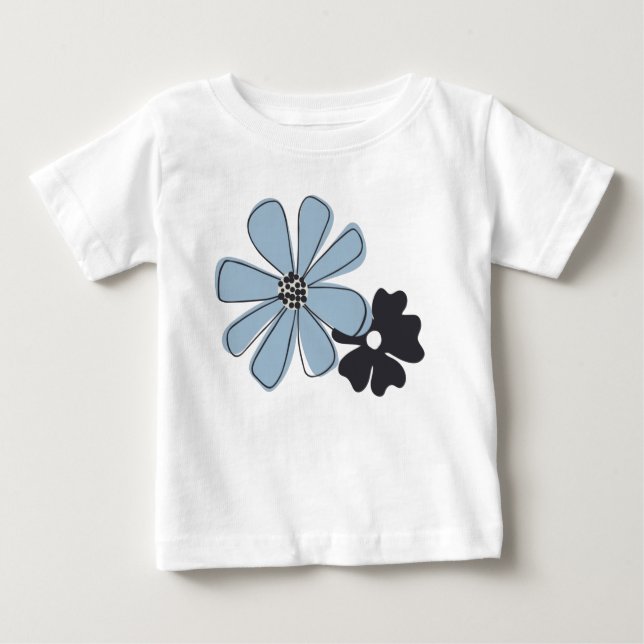 Retro Fun Blue Floral Outline Flowers Pattern Baby T-Shirt (Front)