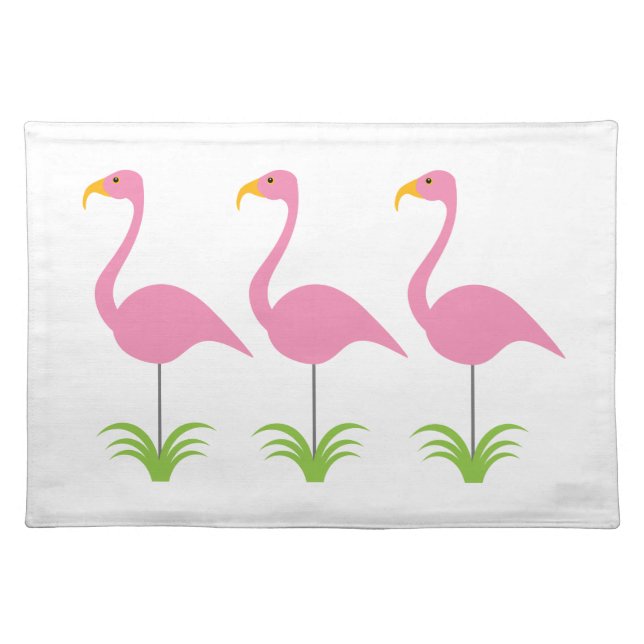 Retro Fun & Classic Pink Flamingo Trio Cloth Placemat (Front)