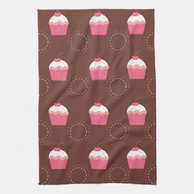 Retro Fun Cupcake Pattern Kitchen Towel (Vertical)