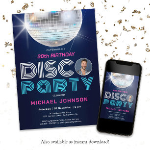 Retro Fun Custom Photo Disco 30th Birthday Party Invitation