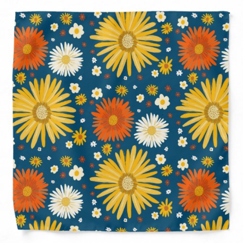 Retro Fun Daisies Flowers Orange Yellow Blue Bandana