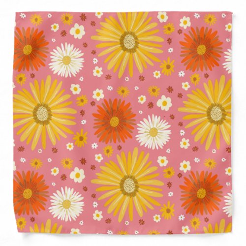 Retro Fun Daisies Flowers Orange Yellow Pink Bandana