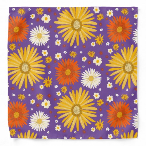 Retro Fun Daisies Flowers Orange Yellow  Purple Bandana