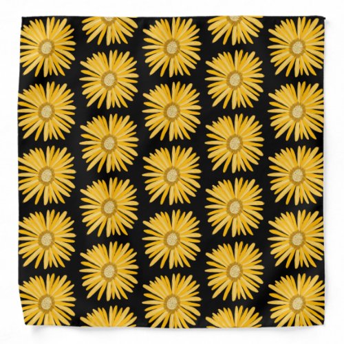 Retro Fun Daisy Flower Pattern Yellow Black Bandana