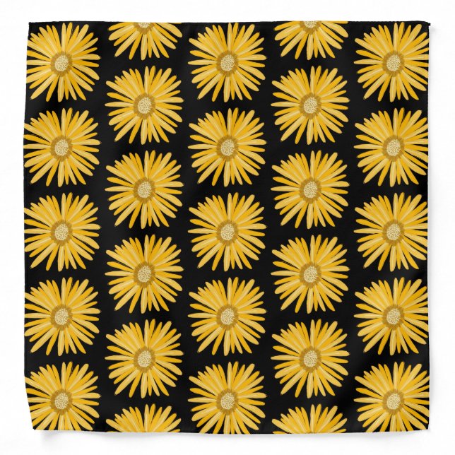 Retro Fun Daisy Flower Pattern Yellow Black Bandana (Front)