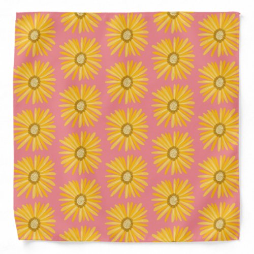 Retro Fun Daisy Flower Pattern Yellow Pink Bandana