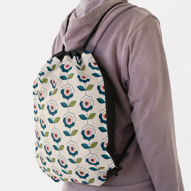 Retro Fun Garden Flower Pattern Drawstring Bag (Insitu)
