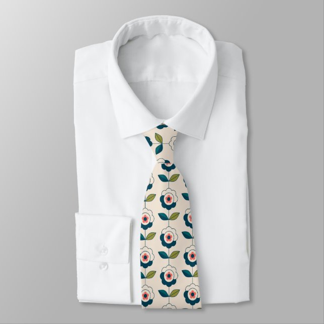 Retro Fun Garden Flower Pattern Neck Tie (Tied)
