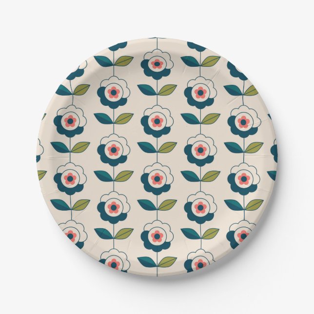 Retro Fun Garden Flower Pattern Paper Plates (Front)