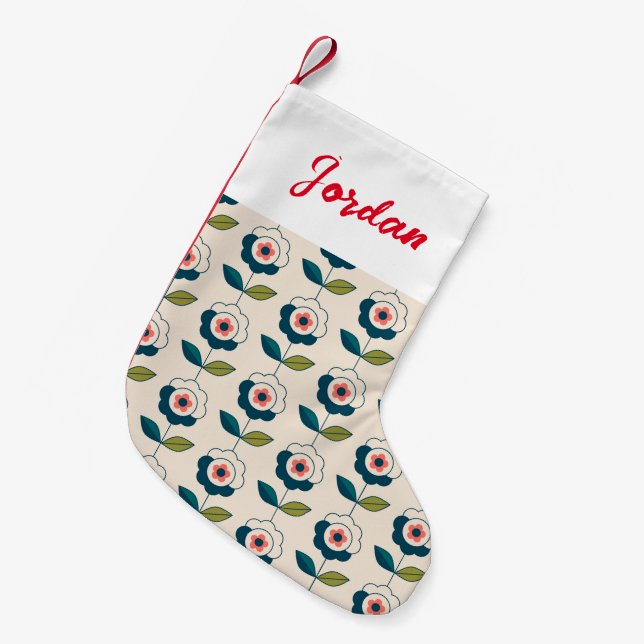 Retro Fun Garden Flower Pattern Small Christmas Stocking (Front (Hanging))