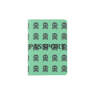 Retro Fun Green Skull Pattern Passport Holder