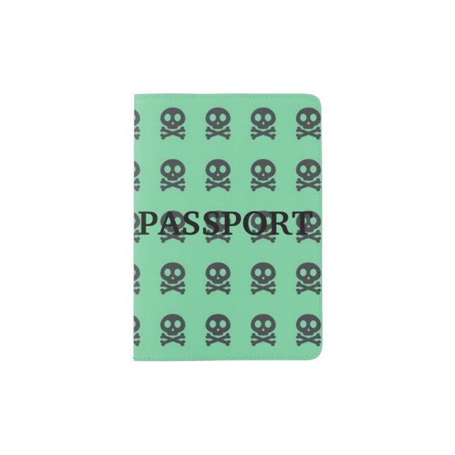 Retro Fun Green Skull Pattern Passport Holder (Front)