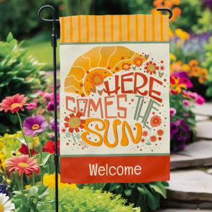 Retro Fun Here Gomes the Sun Inspirivity Custom Garden Flag