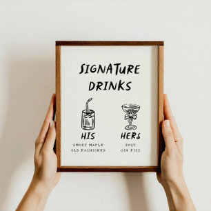 Retro Fun His and Hers Signature Drinks Wedding Poster