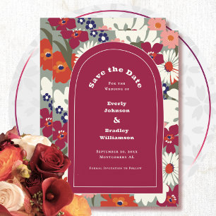 Retro Fun Modern Floral Colorful Save the Date Invitation