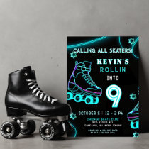 Retro Fun Neon Glow Roller Skate Birthday Invitation