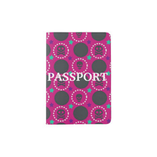 Retro Fun Pink Skull Pattern Passport Holder