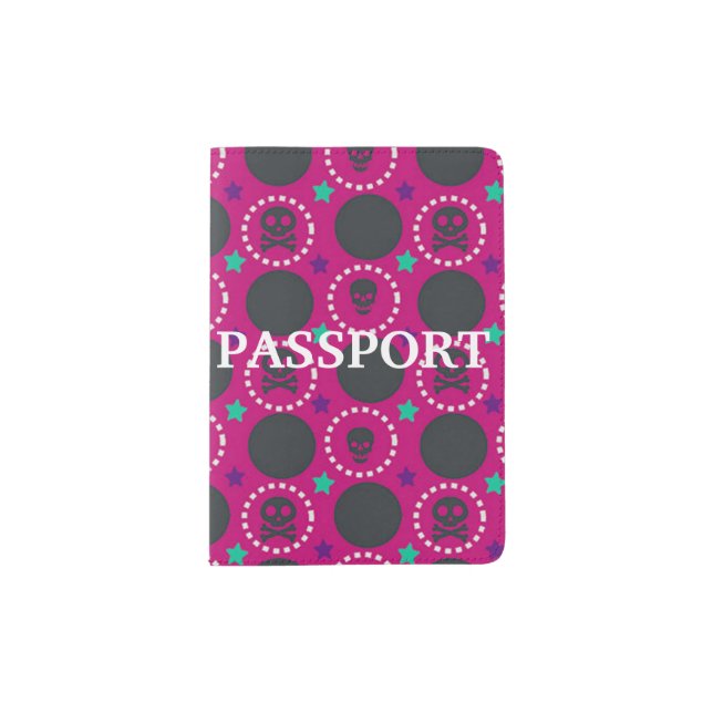 Retro Fun Pink Skull Pattern Passport Holder (Front)