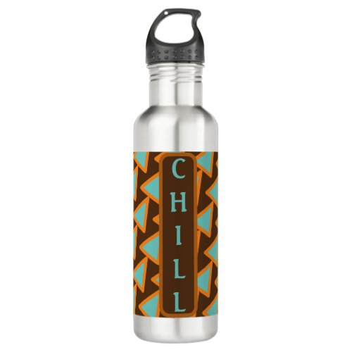 Retro Fun Triangles Light Teal and Salmon on Brown Stainless Steel Water Bottle
