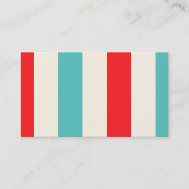 Retro Fun Turquoise and Red Striped Business Card (Front)