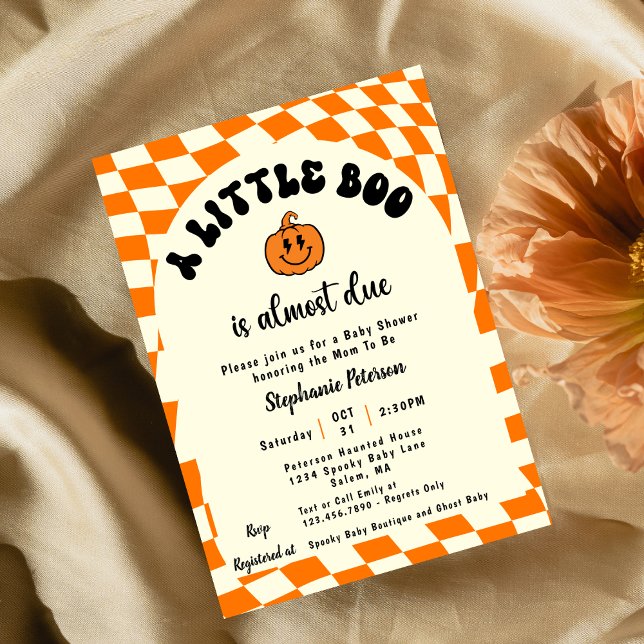 Retro Fun Wavy Checkered A Little Boo Baby Shower Invitation (Creator Uploaded)