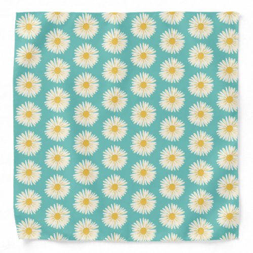 Retro Fun White Daisy Flower Pattern Aqua Bandana