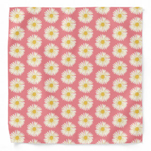 Retro Fun White Daisy Flower Pattern Pink Bandana