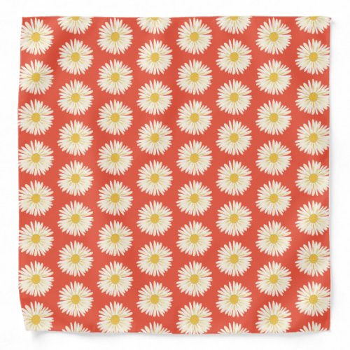 Retro Fun White Daisy Flower Pattern Yellow Red Bandana