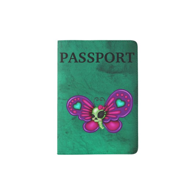 Retro Fun Zombie Butterfly Passport Holder (Front)