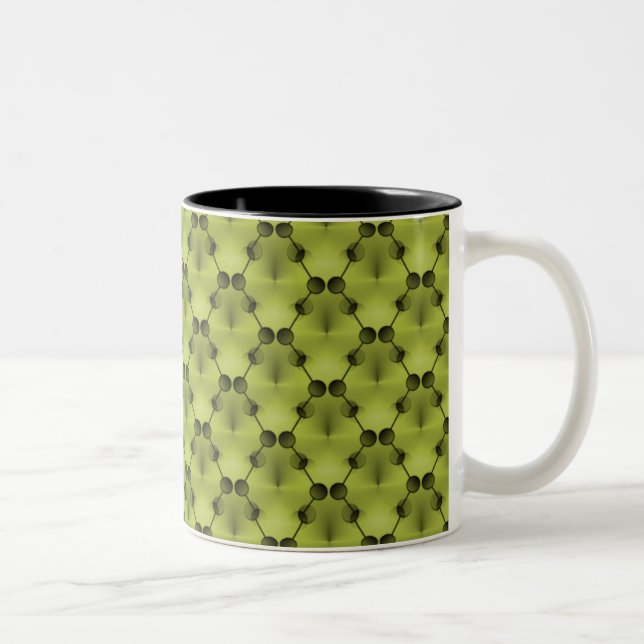 Retro Funk Circles Mug, Olive Green Two-Tone Coffee Mug (Right)