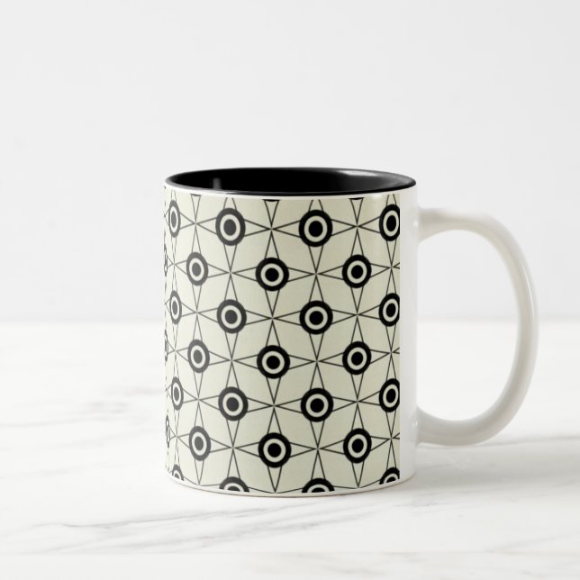 Retro Funk Geometric Mug, Black and Ivory Two-Tone Coffee Mug (Right)