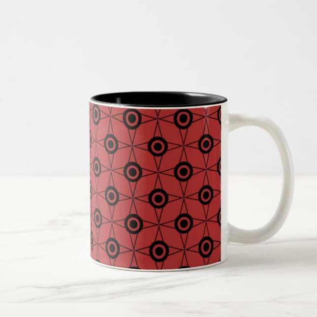 Retro Funk Geometric Mug, Red Two-Tone Coffee Mug (Right)