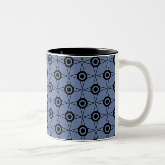 Retro Funk Geometric Mug, Soft Blue Two-Tone Coffee Mug (Right)