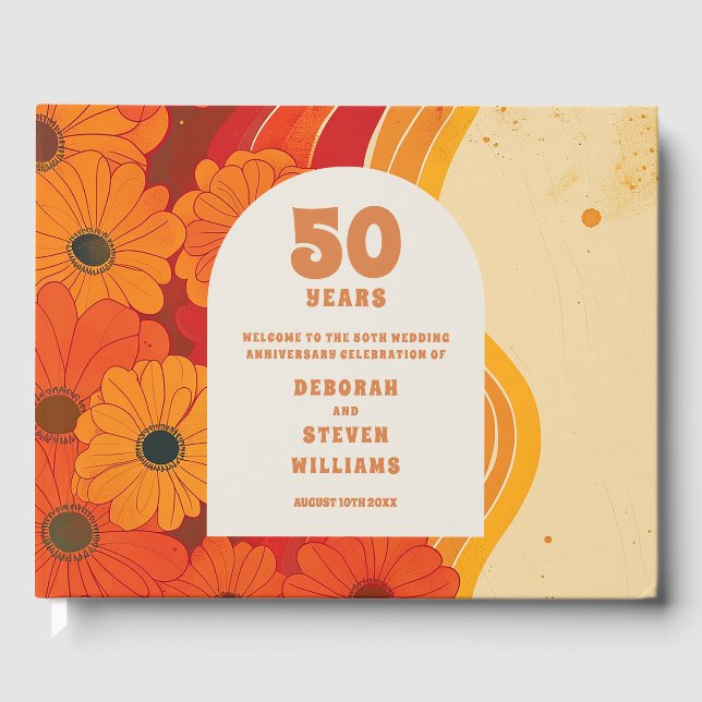 Retro Funky 50th Wedding Anniversary Guest Book (Front)