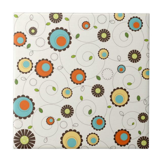 Retro Funky 70s Pattern Ceramic Tile (Front)