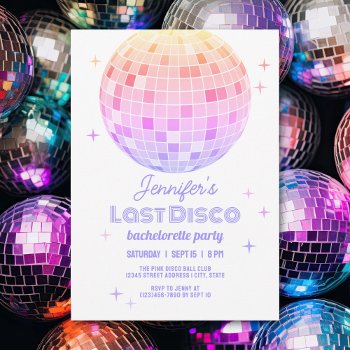Retro Funky 70s Pink Disco Ball Bachelorette Party Invitation by littleteapotdesigns at Zazzle