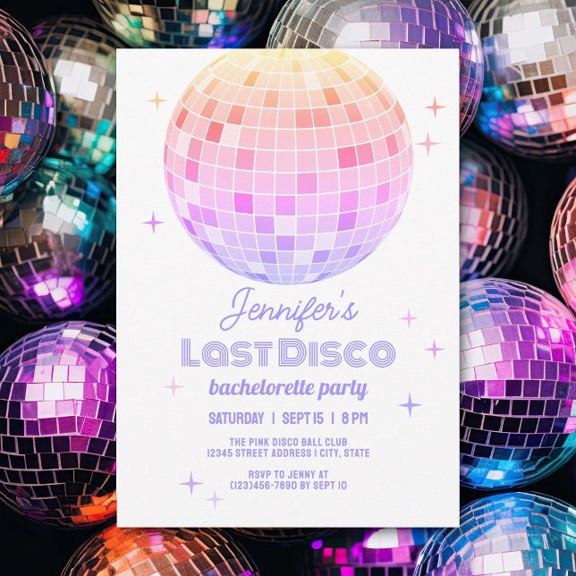 Retro Funky 70s Pink Disco Ball Bachelorette Party Invitation (Creator Uploaded)