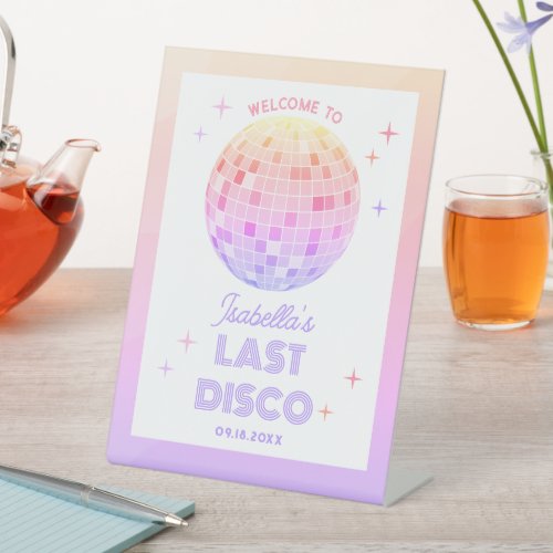 Retro Funky 70s Pink Disco Ball Bachelorette Party Pedestal Sign