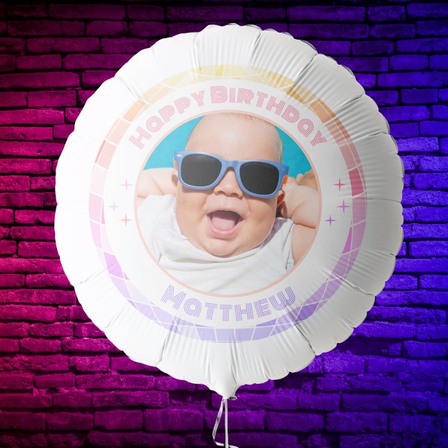 Retro Funky 90s Disco Ball Happy Birthday Photo Balloon (Creator Uploaded)