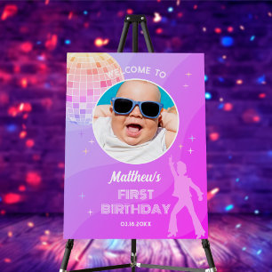 Retro Funky 90s Disco First Birthday Welcome Photo Foam Board