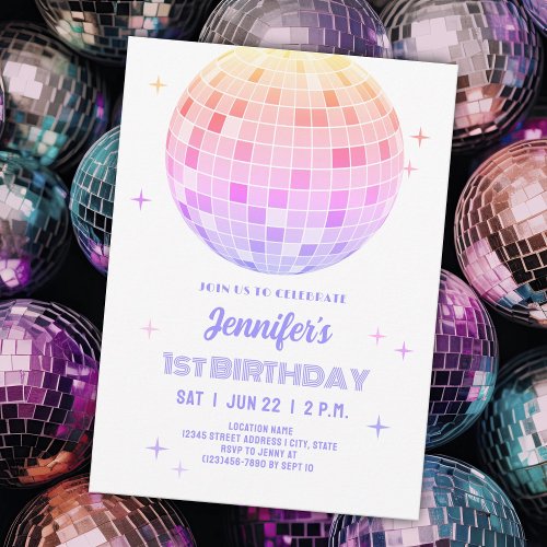 Retro Funky 90s Pink Disco Ball Birthday Party Invitation