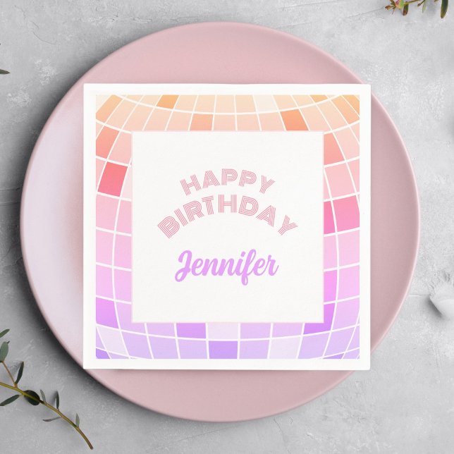 Retro Funky 90s Pink Disco Ball Birthday Party Napkins (Creator Uploaded)