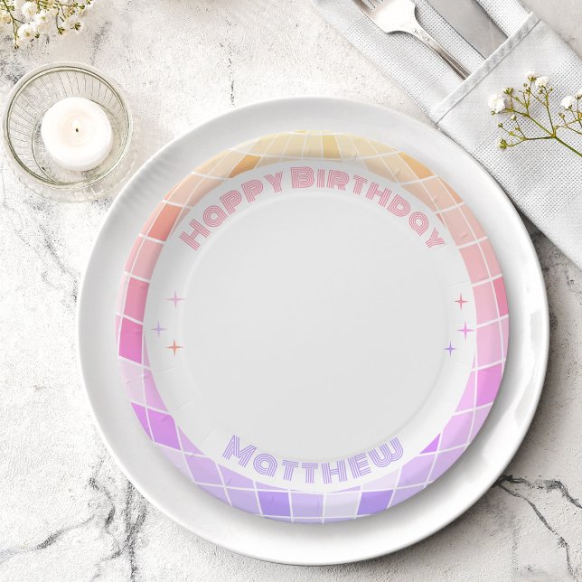 Retro Funky 90s Pink Disco Ball Birthday Party Paper Plates (Creator Uploaded)