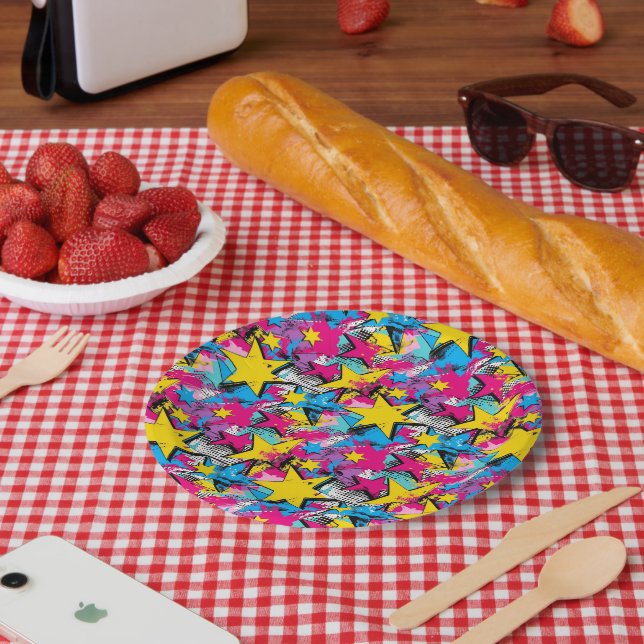 Retro Funky Abstract Comic Pop Pattern Paper Plates (Picnic)